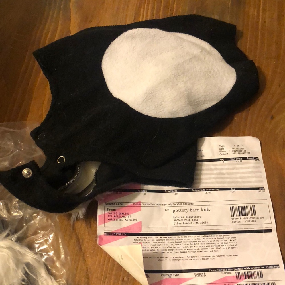 Pottery Barn Kids Black and White Costume